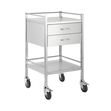 Stainless Steel Medical Trolley Utility Cart - Square with Rails with 2 Drawers 
