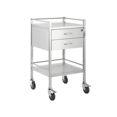 Stainless Steel Medical Trolley - Square with 2 Drawers 