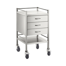 Stainless Steel Medical Trolley Utility Cart - Square with Rails with 3 Drawers