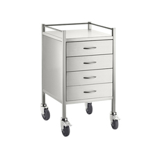 Stainless Steel Medical Trolley Utility Cart -Square with Rails with 4 Drawers 