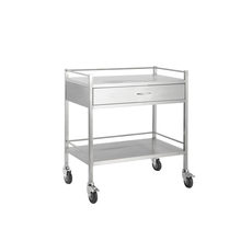 Stainless Steel Medical Trolley - Rectangle with Rails with 1 drawer (full width) 