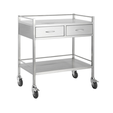 Stainless Steel Medical Trolley - Rectangle with rails with 2 Drawers Side By Side