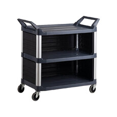 135kg Rated Rated Hi-5 3 Shelf Utility Cart with Enclosed End Panels on 3 Sides - Black