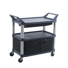 135kg Rated 3 Shelf Commercial Trolley Hospitality Cart with Lockable Door - Grey