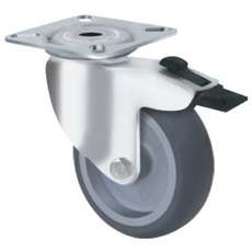 50kg Rated Grey Rubber Castor - 50mm - Swivel With Brake