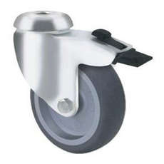 75kg Rated General Grey Rubber Castor - 100mm - Bolt Hole with Brake