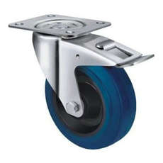 130kg Rated Blue Rubber Castor - 80mm - Swivel With Brake