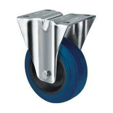 140kg Rated Blue Rubber Castor - 100mm - Fixed