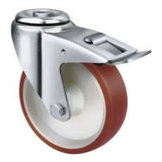 150kg Rated Urethane Castor - 100mm - Bolt Hole With Brake