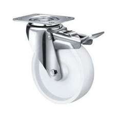 190kg Rated Stainless Steel Nylon Castor - 100mm - Swivel With Brake