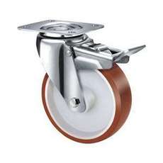 190kg Rated Stainless Steel Urethane Castor - 100mm - Swivel With Brake