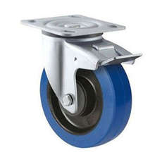 200kg Rated Blue Rubber Castor - 100mm - Swivel With Brake