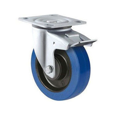 400kg Rated Blue Rubber Castor - 200mm - Swivel With Brake