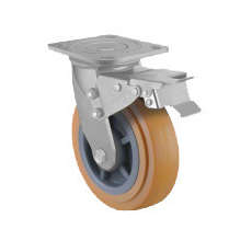 200kg Rated Urethane On Nylon Castor - 100mm - Swivel With Brake