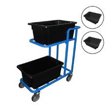 220kg 2 Tier Platform Trolley + TWO 52L Black Plastic Crate