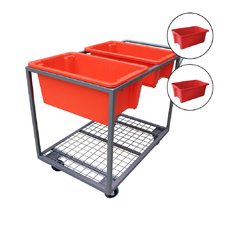 340kg Order Picking Trolley + TWO 52L Red Plastic Crates