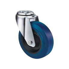 140kg Rated Blue Rubber Castor - 100mm - Bolt Hole