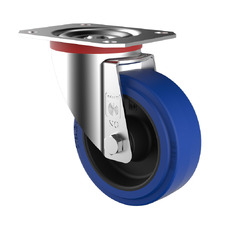140kg Rated Blue Rubber Castor - 100mm - Swivel