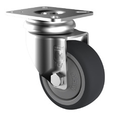 75kg Rated Grey Rubber Castor - 75mm - Swivel Plate