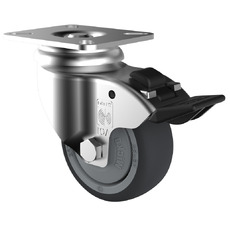 75kg Rated Grey Rubber Castor - 75mm - Swivel with Brake