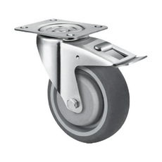 150kg Rated Grey Rubber Castor - 100mm - Swivel with Brake