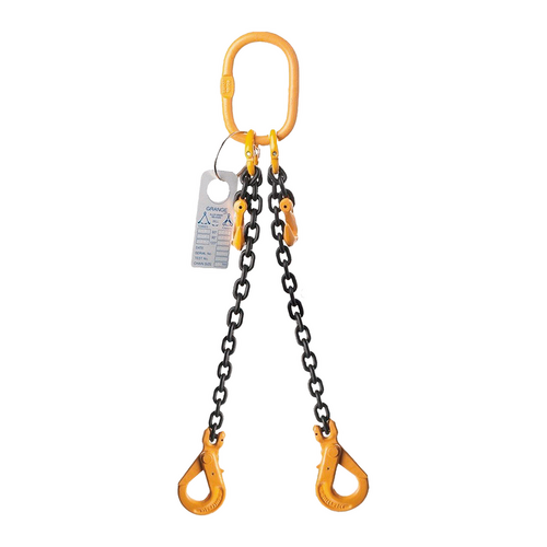Two Leg Chain Slings 10mm  - With Grab Hooks & Self Locking Hook - 1m Length