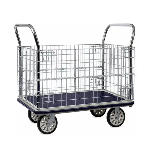 650KG Rated Single Steel Platform Trolley - Double Fixed Handles with Detachable Panels