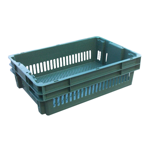 26L Plastic Crate Stack & Nest Vented Container - Green