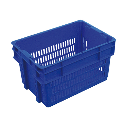 52L Plastic Crate Stack & Nest Vented Container - Blue