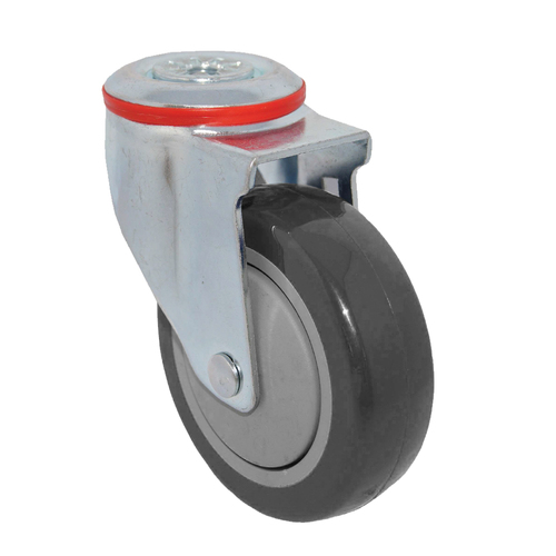110Kg Rated Grey PPU Poly Castor - 125mm - Bolt Hole
