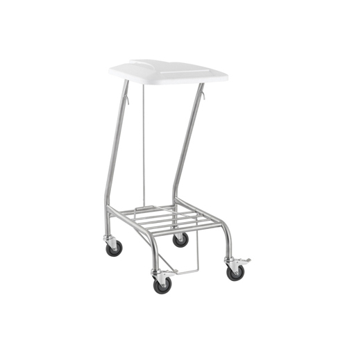 Single Stainless Steel Linen Cart Trolley Skip with Foot Operated Lid [Delivery: WA, SA, NT, TAS]