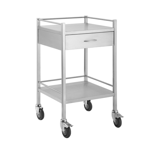 Stainless Steel Medical Trolley with Rails with 1 Drawer - 500 x 500 x 900(H)mm
