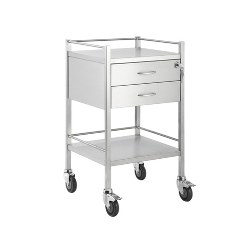 Stainless Steel Medical Trolley Utility Cart - Square with 2 Drawers [Delivery: VIC, NSW, QLD]