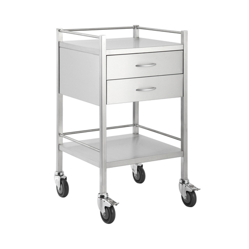 Stainless Steel Medical Trolley Utility Cart - Square with Rails with 2 Drawers [Delivery: VIC, NSW, QLD]