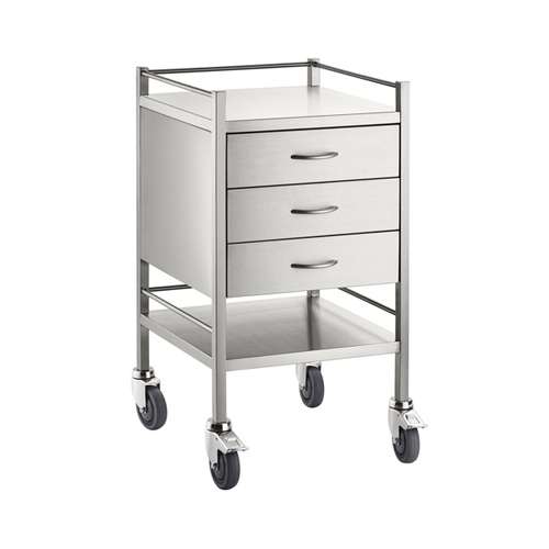 Stainless Steel Medical Trolley with Rails with 3 Drawer - 500 x 500 x 900(H)mm