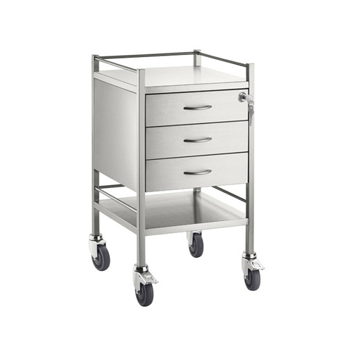 Stainless Steel Medical Trolley with 3 Drawer - 500 x 500 x 900(H)mm with lock on TOP drawer