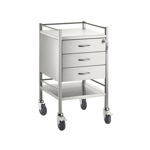 Stainless Steel Medical Trolley Utility Cart - Square with 3 Drawers [Delivery: VIC, NSW, QLD]