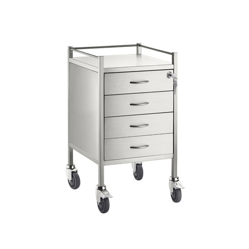 Stainless Steel Medical Trolley - Square with 4 Drawers 
