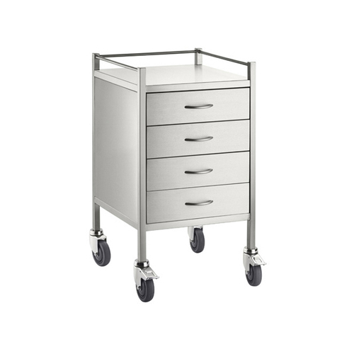 Stainless Steel Medical Trolley Utility Cart -Square with Rails with 4 Drawers [Delivery: VIC, NSW, QLD]