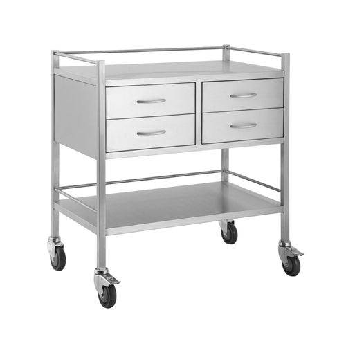 Stainless Steel Medical Trolley Utility Cart - Rectangle with Rails with 4 Drawers Side By Side [Delivery: VIC, NSW, QLD]