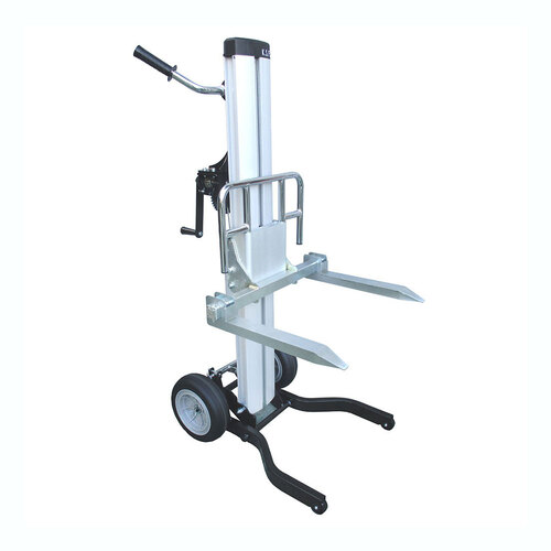 150kg Folding Handle Mast Lifter - Winch Operated Stacker - Fork Model