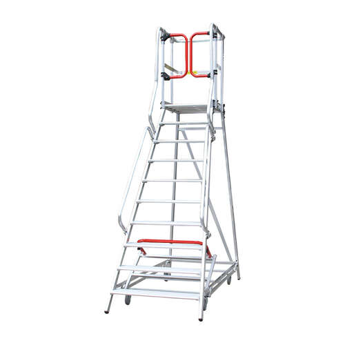 Monstar Pro 10 Steps Aluminium Rolling Platform - Order Picker Ladder - 200kg Rated