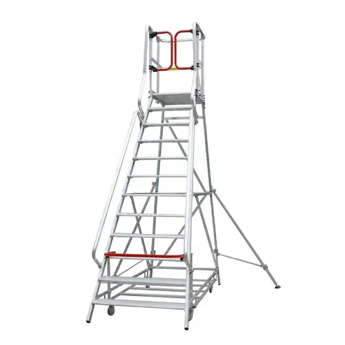 Monstar Pro 12 Steps Aluminium Rolling Platform - Order Picker Ladder - 200kg Rated