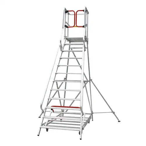 Monstar Pro 14 Steps Aluminium Rolling Platform - Order Picker Ladder - 200kg Rated