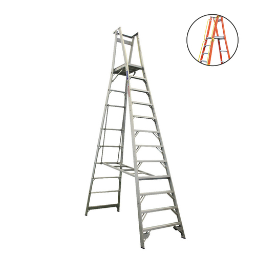 Indalex 150kg 12 step Aluminium Platform Ladder + Hand Rail