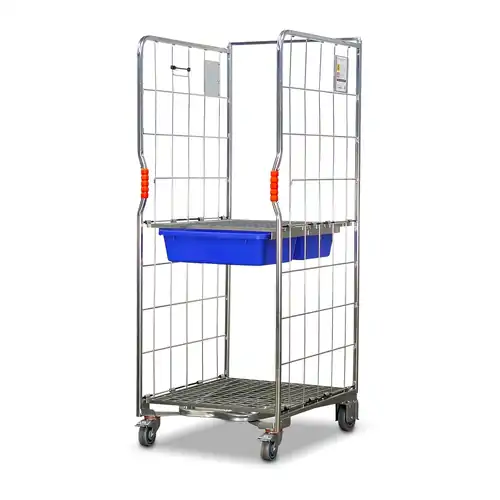 500kg Rated 2 Sided Roll Cage with Middle Shelf and 2 Tote Drawers