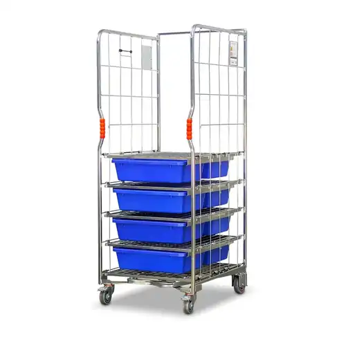 500kg Kanban Kitting Roll Cage Trolley with 8x Tote Drawers