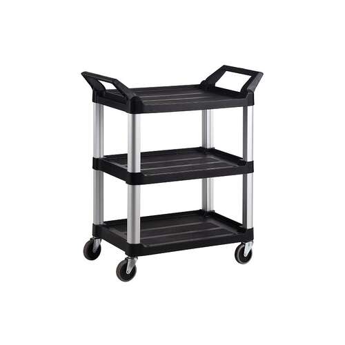 135kg Rated 3 Shelf Commercial Trolley Hospitality Cart - Black