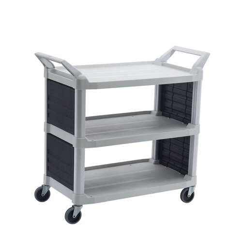 Hi-5 3 Shelf Utility Cart with Enclosed End Panels on 2 Sides - 135kg rated - Off White