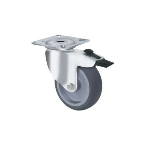 50kg Rated Grey Rubber Castor - 50mm - Swivel With Brake